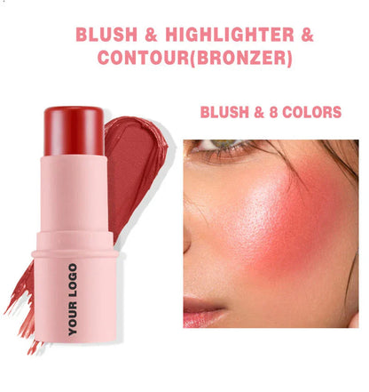 8-Color Blush Stick – Available in pink, white, and black tubes with matte or glitter finishes. Long-lasting, easy to apply, and perfect for private labeling.